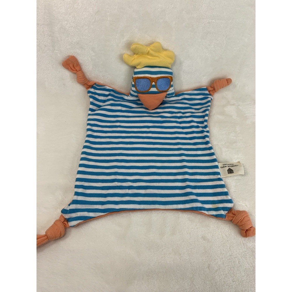 Organic Farm Buddies Chicken Baby Security Blanket Lovey Toy Blue Orange Stripes
